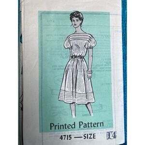 Sewing pattern 4715 dress puff sleeves swing skirt 1970s size 14